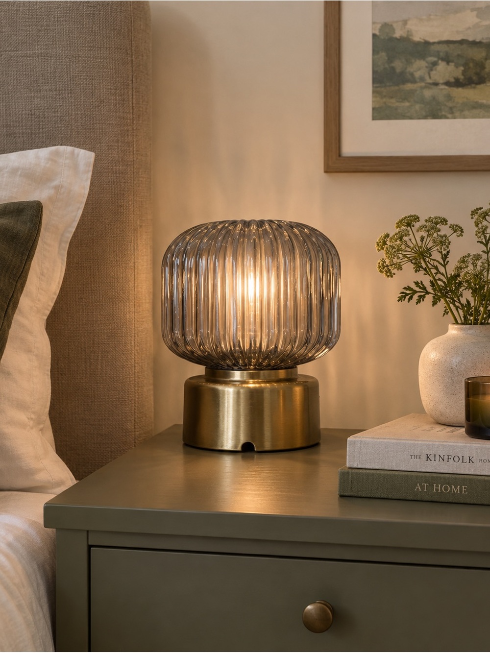 Brass Base Smoky Glass Table Lamp -
